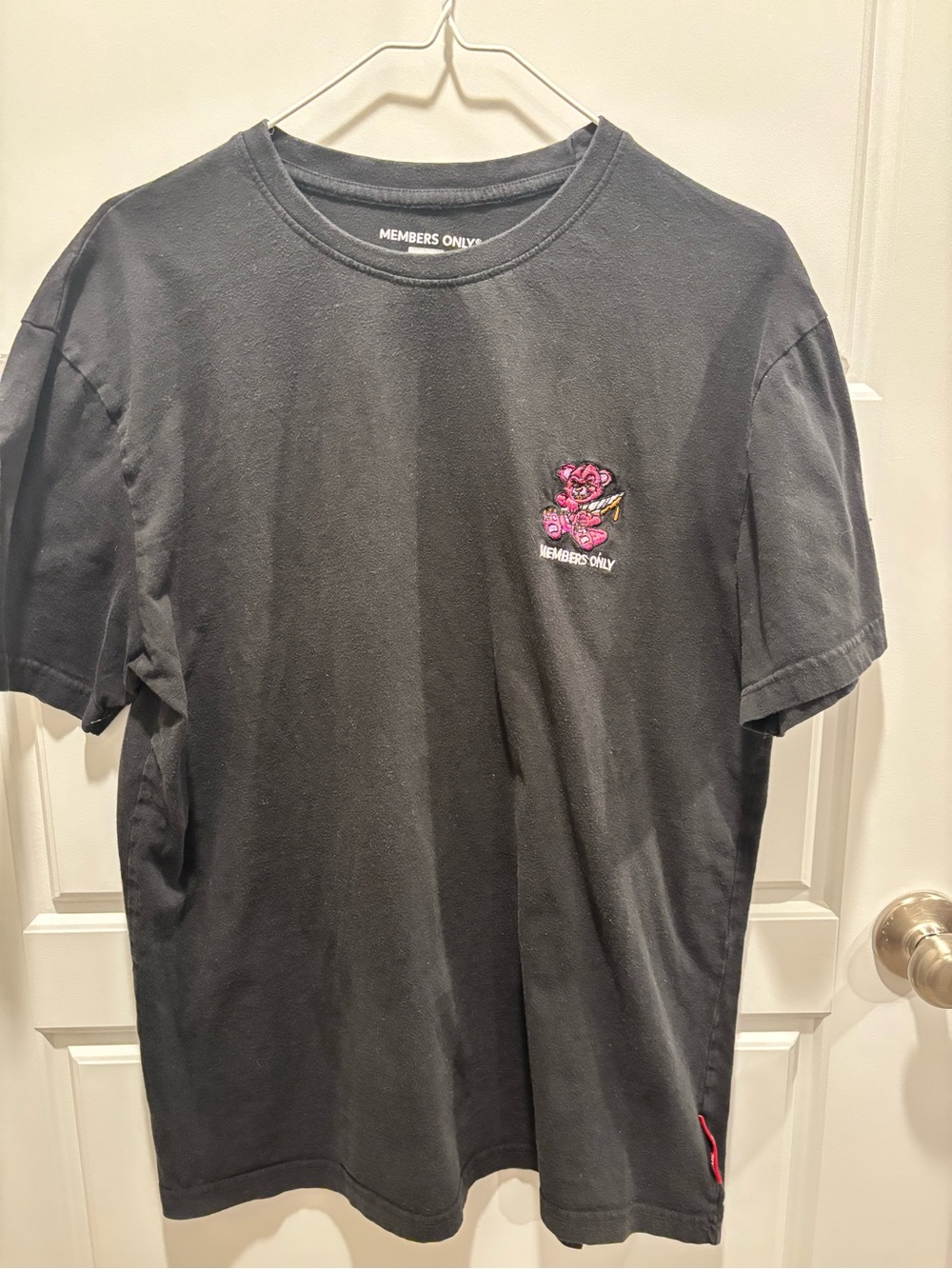 Members Only Black Short-Sleeve Tee with Pink Floral Chest Logo